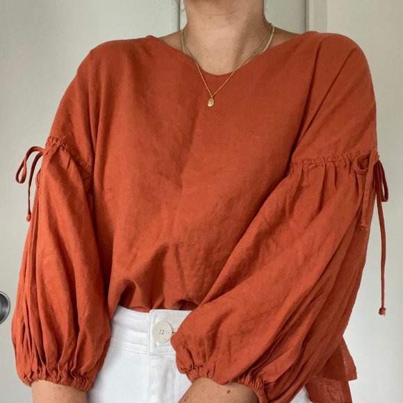 niko and... Tops - Puff Sleeve Burnt Orange Blouse